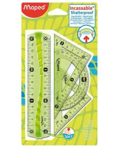 Photo Matériel de géométrie - Règle, équerres et rapporteur MAPED Mini Flex Vert