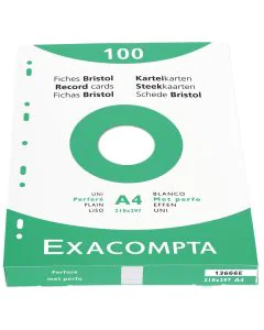 Photo Fiches bristol Unies et perforées - 210 x 297 mm - Blanc EXACOMPTA Image
