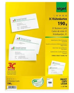 Photo SIGEL LP790 : Lot de 100 cartes de visite 3C extra blanches - 190 g - Exemple