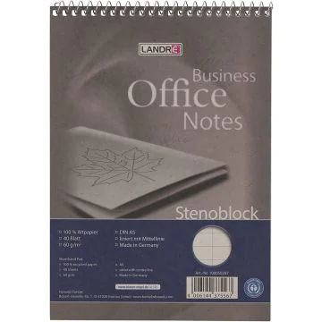 Bloc Sténo ligné à spirales - 148 x 210 mm A5 - 40 feuilles : LANDRE Recycling Modèle