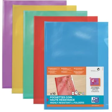 Photo Lot de 10 pochettes à coins A4 -  Couleurs assorties OXFORD 100206719