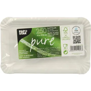 Assiette jetable en carton 110 x 175 mm PAP STAR Pure 11057 Lot de 250