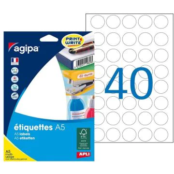 Pastilles adhésives rondes - 24 mm - Blanc AGIPA Lot de 640