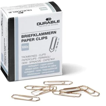 Boite de 100 trombones en métal - Cuivré - 32 mm : DURABLE Visuel