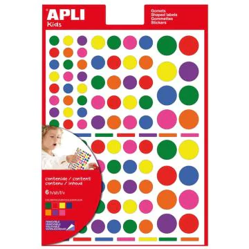 Gommettes adhésives rondes multicolores. APLI Lot de 624