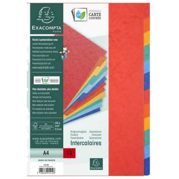 Jeu de 12 Intercalaires A4 en carte lustrée - Assortiment : EXACOMPTA Image