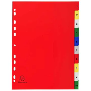 Jeu de 10 Intercalaires numériques en PP - Assortiment - 1 à 10 - 225 x 297 mm EXACOMPTA Visuel