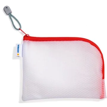 Pochette avec fermeture éclair - 190 x 140 mm - Transparent / Rouge : HERMA Mesh Bags image