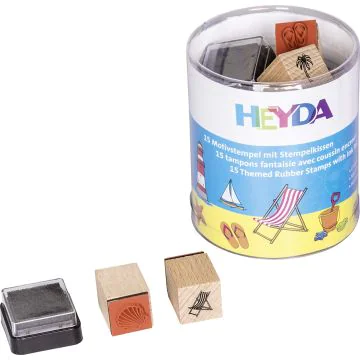 Kit de 15 timbres en bois à motifs - Vacances : HEYDA Photo