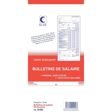 BULLETIN DE SALAIRE Carnet autocopiant ELVE 2158