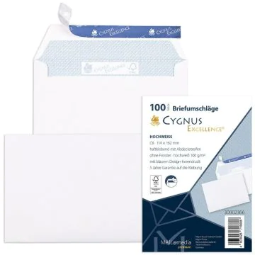 Enveloppes autocollantes sans fenêtre - 114 x 162 mm : MAIL MEDIA Cygnus Excellence Lot de 100 Visuel