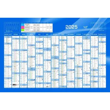 Grand Calendrier mural 2025 - 650 x 430 mm - Bleu QUO VADIS