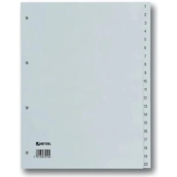 Jeu de 20 Intercalaires à chiffres en plastique - 226 x 297 mm : HETZEL