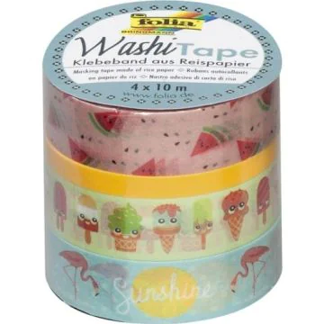 Ruban décoratif autocollant - Tropical : FOLIA Washi Tape Lot de 4 Visuel