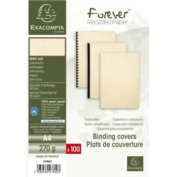 Couverture pour Reliure A4 - Carton - Ivoire EXACOMPTA Lot de 100 Visuel