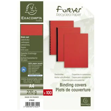 Couverture pour Reliure A4 - Carton - Rouge EXACOMPTA Lot de 100 Visuel