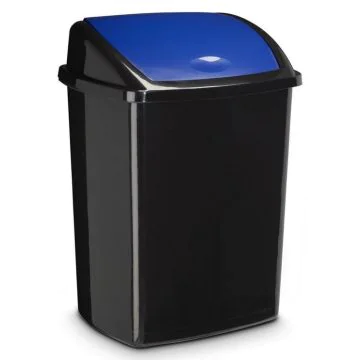 Poubelle avec couvercle à trappe basculante - 50 litres - Noir/Bleu : CEP Image