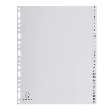 EXACOMPTA 2931E Jeu de 31 intercalaires numériques en polypropylène 1 à 31 Classement