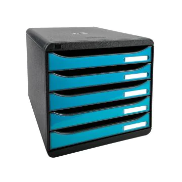 3097282D EXACOMPTA : Module de rangement 5 tiroirs - Big Box Plus - Noir/Bleu turquoise glossy