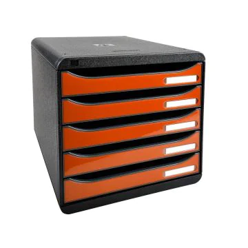 3097288D EXACOMPTA : Module de rangement 5 tiroirs - Big Box Plus - Noir/Orange tangerine glossy