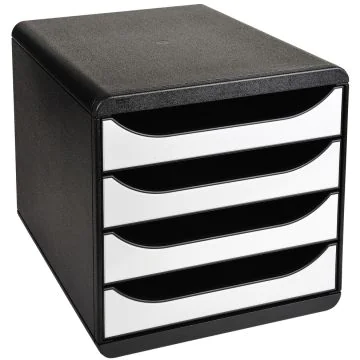 Caisson à 4 Tiroirs - Big Box - Noir/Blanc glossy : EXACOMPTA Glossy modèle