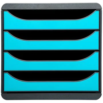 310782D EXACOMPTA Caisson à 4 tiroirs - Big Box - Gris Noir/Bleu turquoise