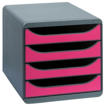 310784D EXACOMPTA Caisson à 4 tiroirs - Big Box - Gris Noir/framboise