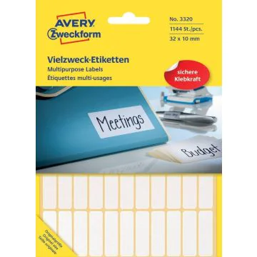AVERY 3320 : Etiquettes adhésives 32 x 10 mm - Blanc