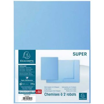 Lot de 50 Chemises à 2 rabats SUPER 210 - Bleu clair EXACOMPTA