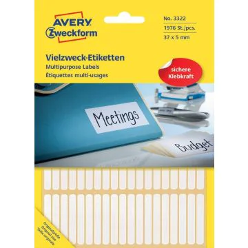 AVERY : Etiquettes adhésives 37 x 5 mm - Blanc 3322