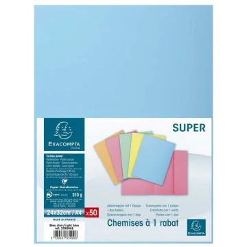 Lot de 50 Chemises à 1 rabat - Bleu clair EXACOMPTA Image