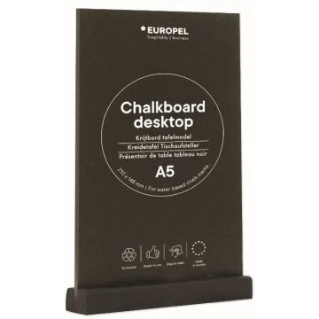 Présentoir de Table - A5/Portrait - Ardoise avec socle en bois Noir : EUROPEL image