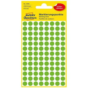 Pastilles adhésives amovibles - 8 mm - Vert AVERY Lot de 416