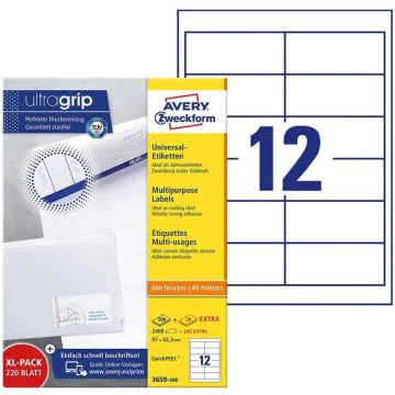 Étiquettes adhésives 97 x 42,3 mm AVERY Ecologique Lot de 1200