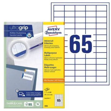 Étiquettes adhésives 38 x 21,2 mm AVERY 3666 Ecologique Lot de 6500
