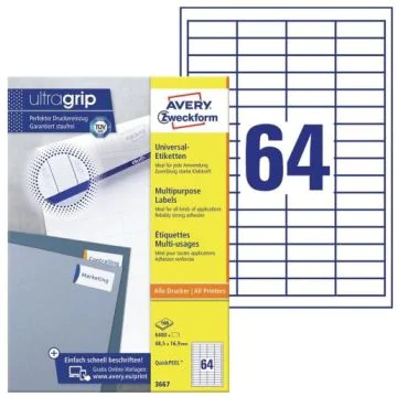 Étiquettes adhésives - 48,5 x 16,9 mm AVERY Ecologique Lot de 6400