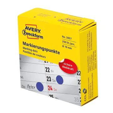 Pastilles adhésives rondes- 19 mm - Bleu : AVERY Lot de 250 pièces Image