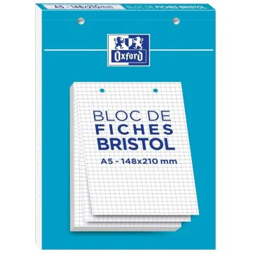 Fiches Bristol quadrillées A5 148 x 210 mm - Blanc OXFORD Lot de 30