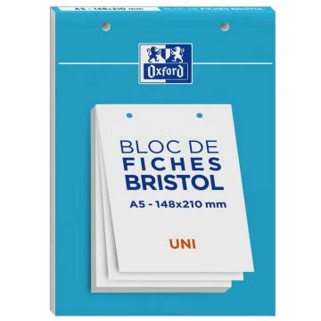 Fiches Bristol Unies A5 148 x 210 mm - Blanc OXFORD Lot de 30