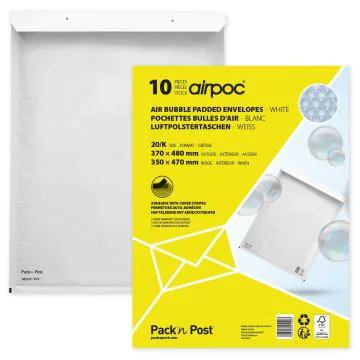 Lot de 10 Pochettes d'expédition matelassées - Blanc - 370 x 480 mm : MAIL MEDIA Visuel