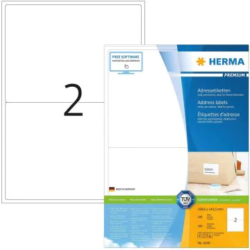 Étiquettes adhésives - 199,6 x 143,5 mm - Blanc : HERMA Premium Lot de 200 Visuel