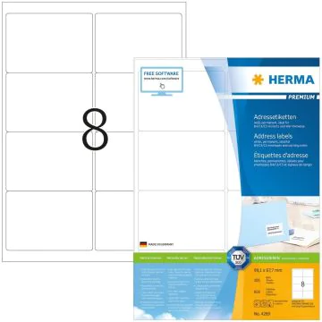 Étiquettes adhésives - 99,1 x 67,7 mm - Blanc : HERMA Premium Lot de 800 Image
