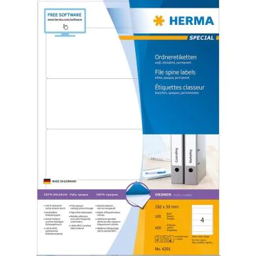 Etiquettes pour dos de classeur - 59 x 192 mm - Blanc : HERMA 4291