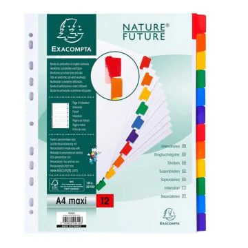 EXACOMPTA : Jeu de 12 intercalaires carte blanche et onglets couleurs plastifiés 4312E
