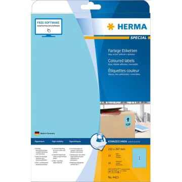 4423 HERMA  Étiquettes adhésives - Multi-usages - 210,0 x 297,0 mm. - Bleu