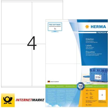 Étiquettes adhésives - 105 x 144 mm - Blanc : HERMA Premium Lot de 400 Image