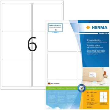 Étiquettes adhésives - 99,1 x 93,1 mm - Blanc : HERMA Premium Lot de 600 Image