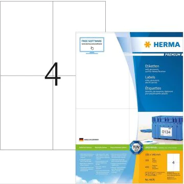 Étiquettes adhésives - 105 x 148 mm - Blanc : HERMA Premium Lot de 400 Modèle