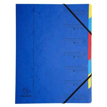 54072E EXACOMPTA : Trieur avec élastiques - 7 compartiments - Bleu