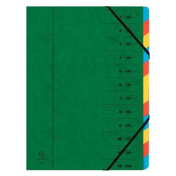 54123E EXACOMPTA : Trieur avec élastiques - 12 compartiments - Vert